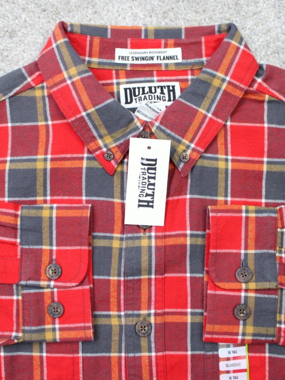 Duluth Shirt NWT Mens XLT XL-Tall Red Plaid Free Swingin Flannel Relaxed Fit L/S